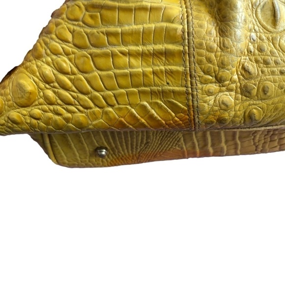 BRAHMIN golden yellow reptile textured leather two-way carry purse. Zip top - Picture 12 of 16